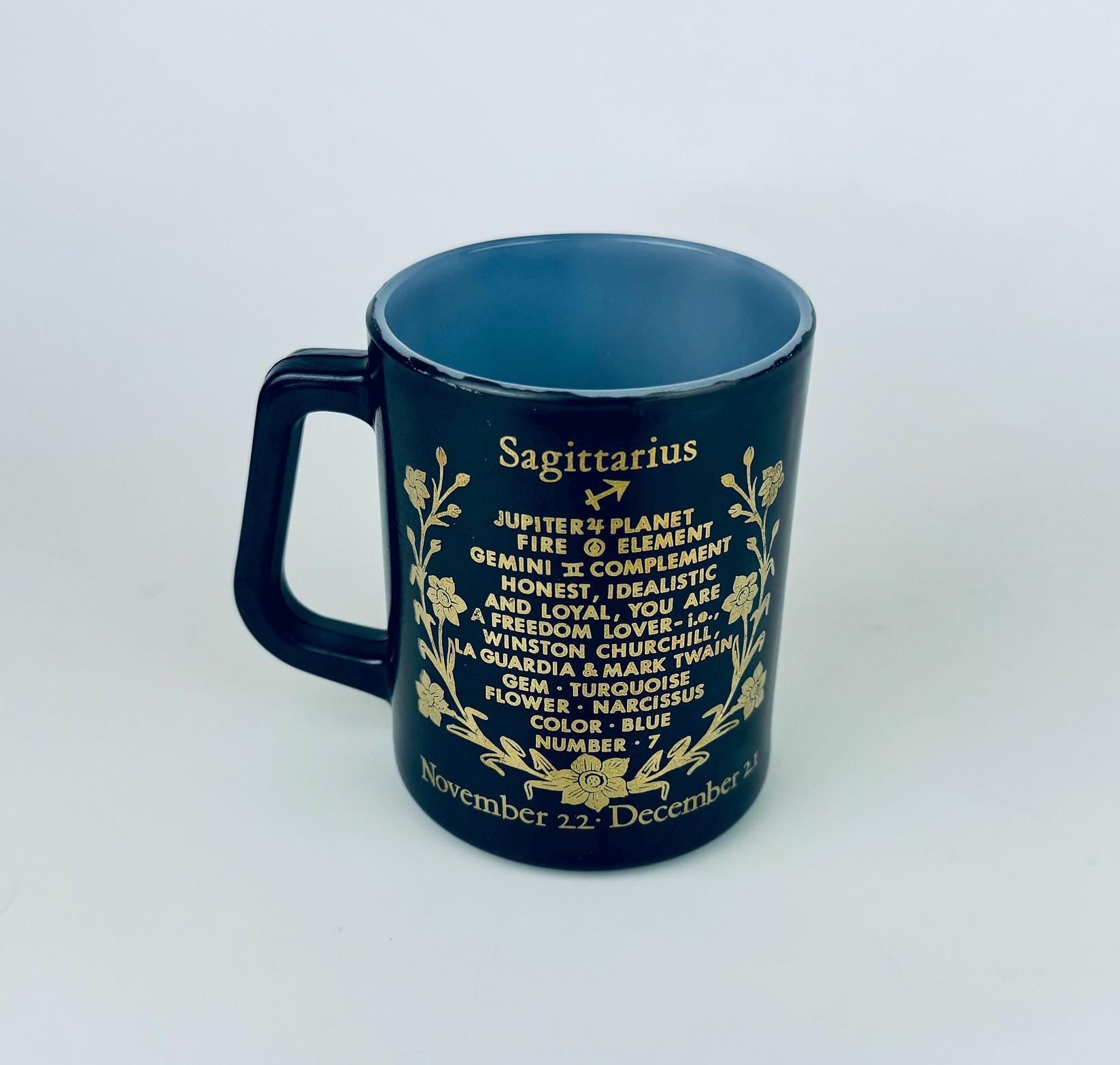 Product image for 'vintage sagittarius the archer zodiac black gold federal milk coffee glass mug astrological centaur gift' (view 760986)