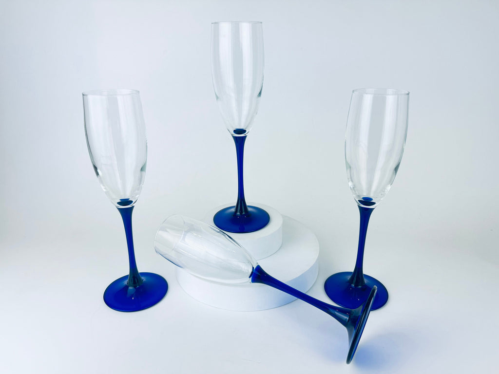 Product image for 'vintage cobalt blue fluted champagne drinking glasses set of four 4 sets sold separately' (view feaeac)