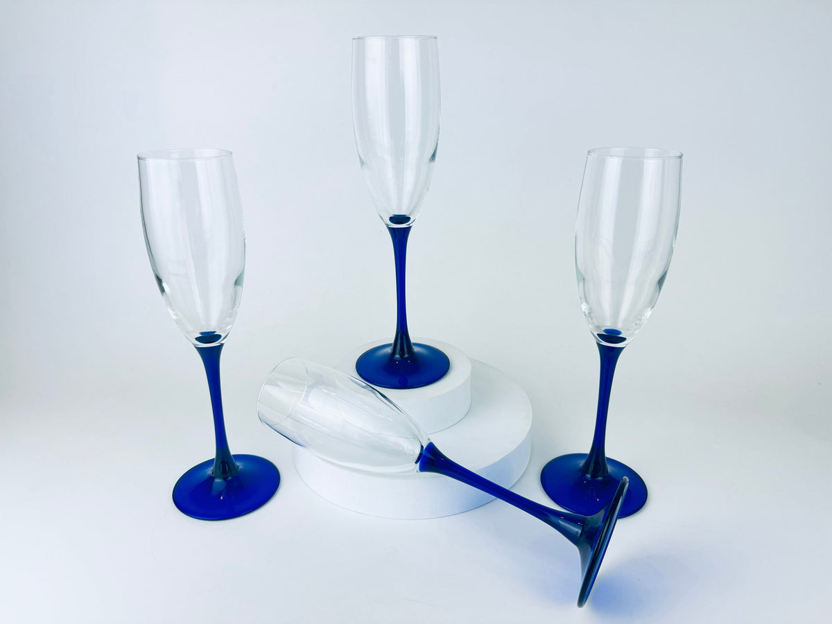 Product image for 'vintage cobalt blue fluted champagne drinking glasses set of four 4 sets sold separately' (view feaeac)