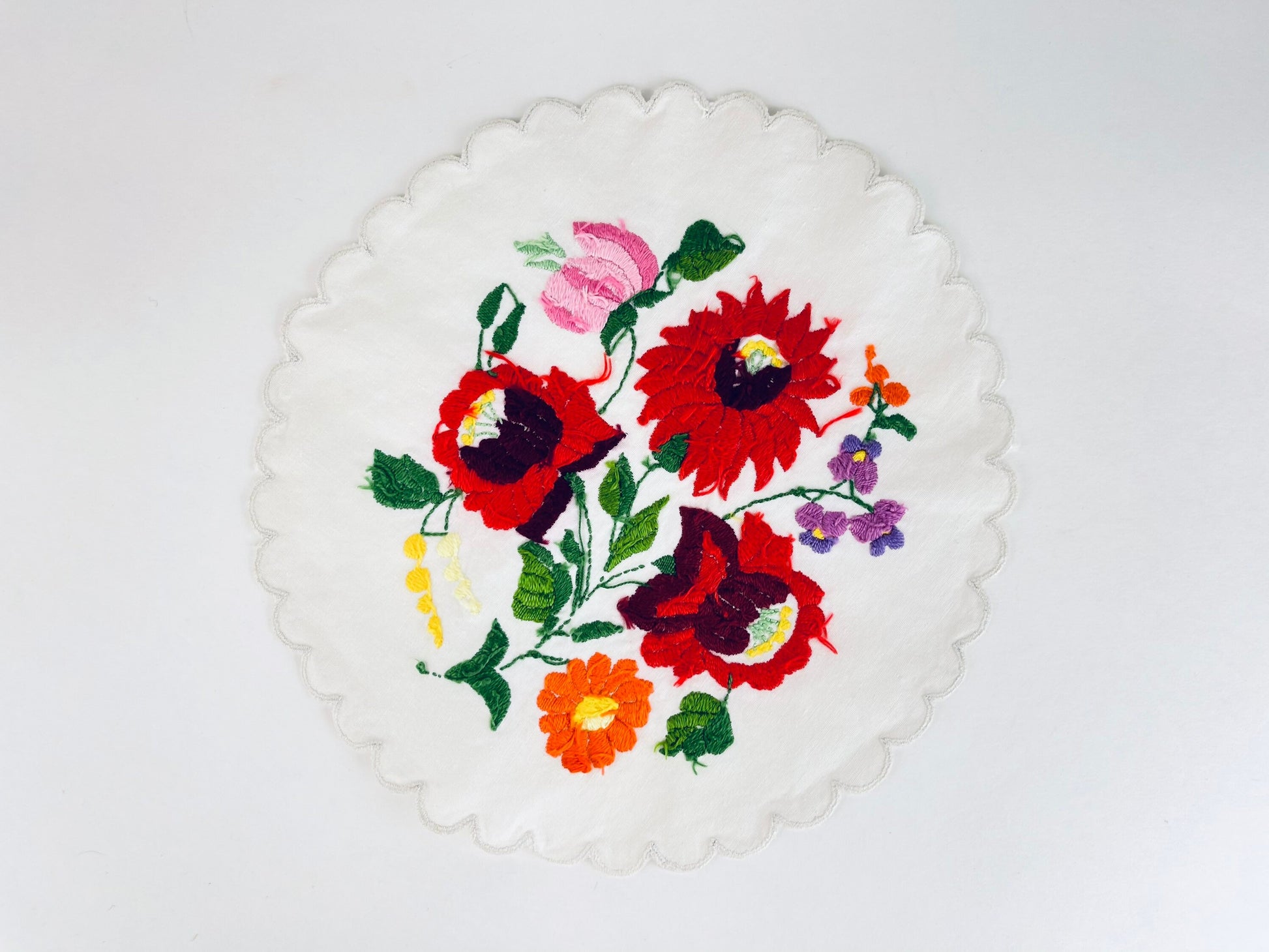 Product image for 'vintage circular scalloped edge folks floral pattern table linen doily' (view 80eac4)