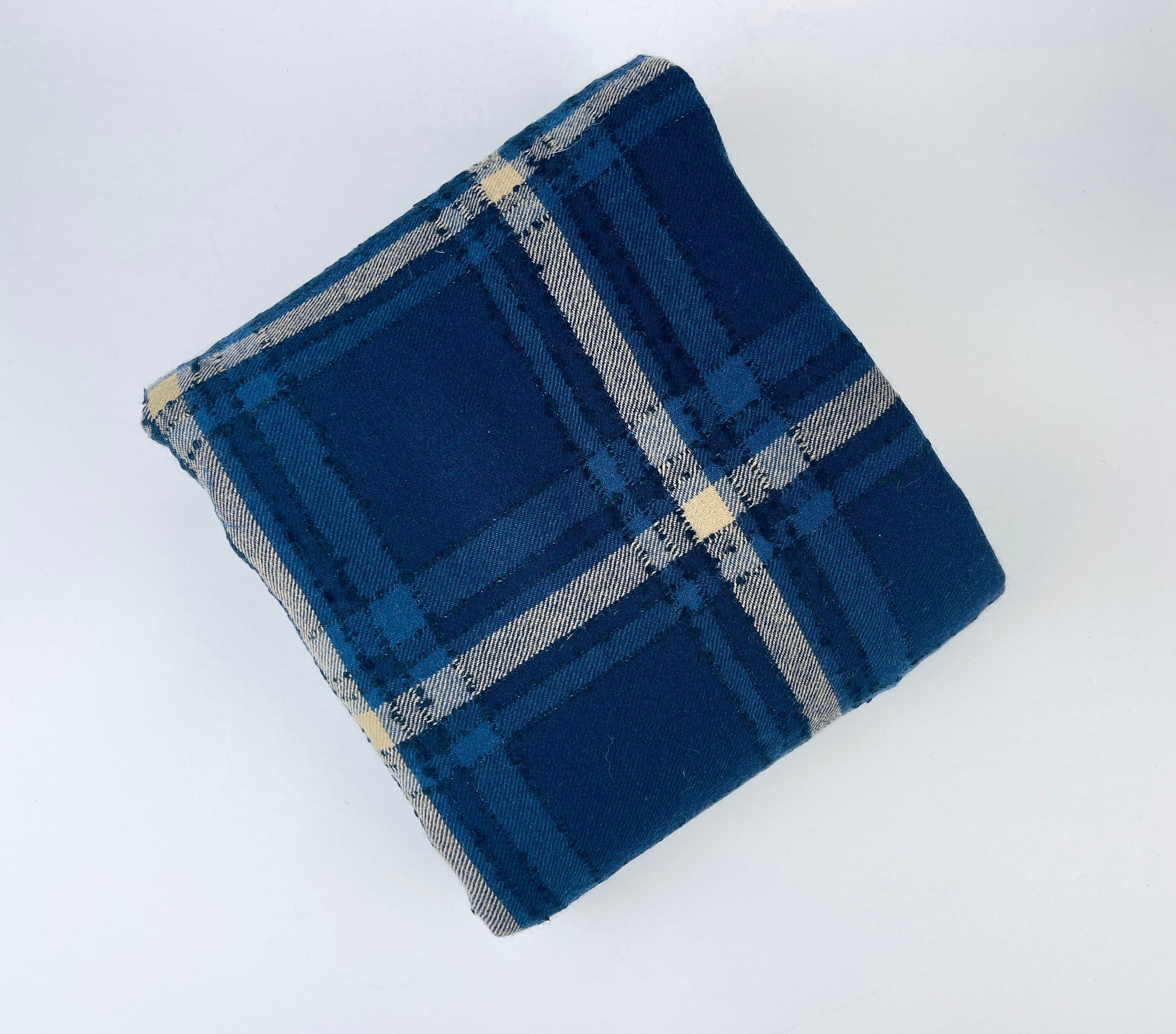Product image for 'vintage blue beige plaid wool fabric 56 x 66 textured knot lines' (view 38a021)