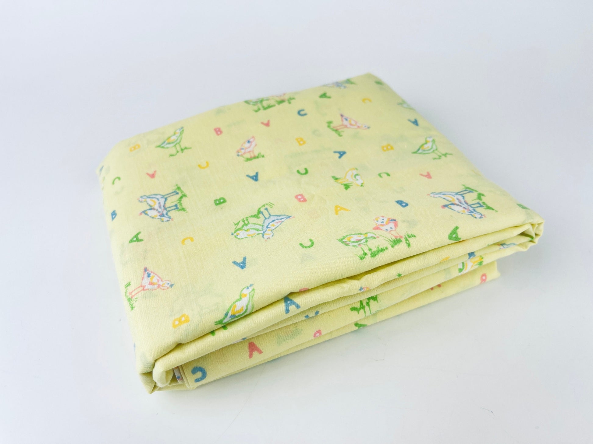 Product image for 'vintage pale yellow cute abc bird nursery children fabric 44 x 69' (view 8b53b0)