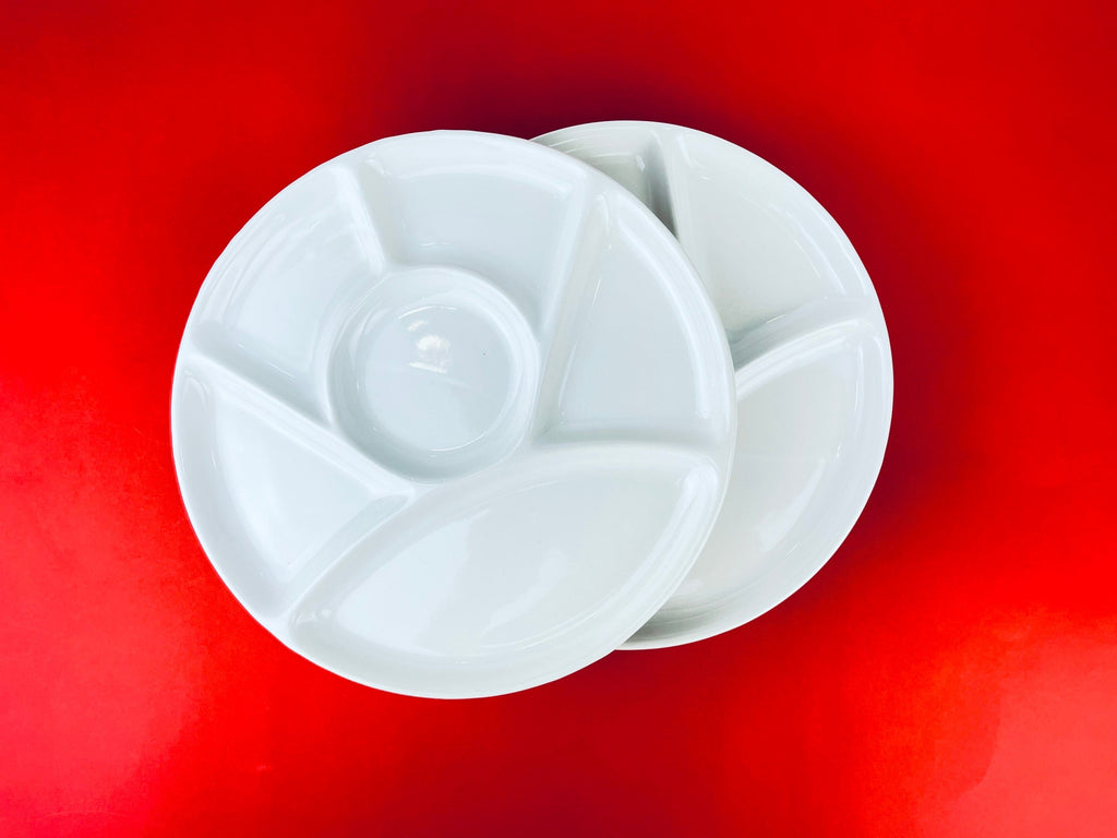 Product image for 'vintage white glazed ceramic fondue sushi plates set of 4 9' (view 5db78d)