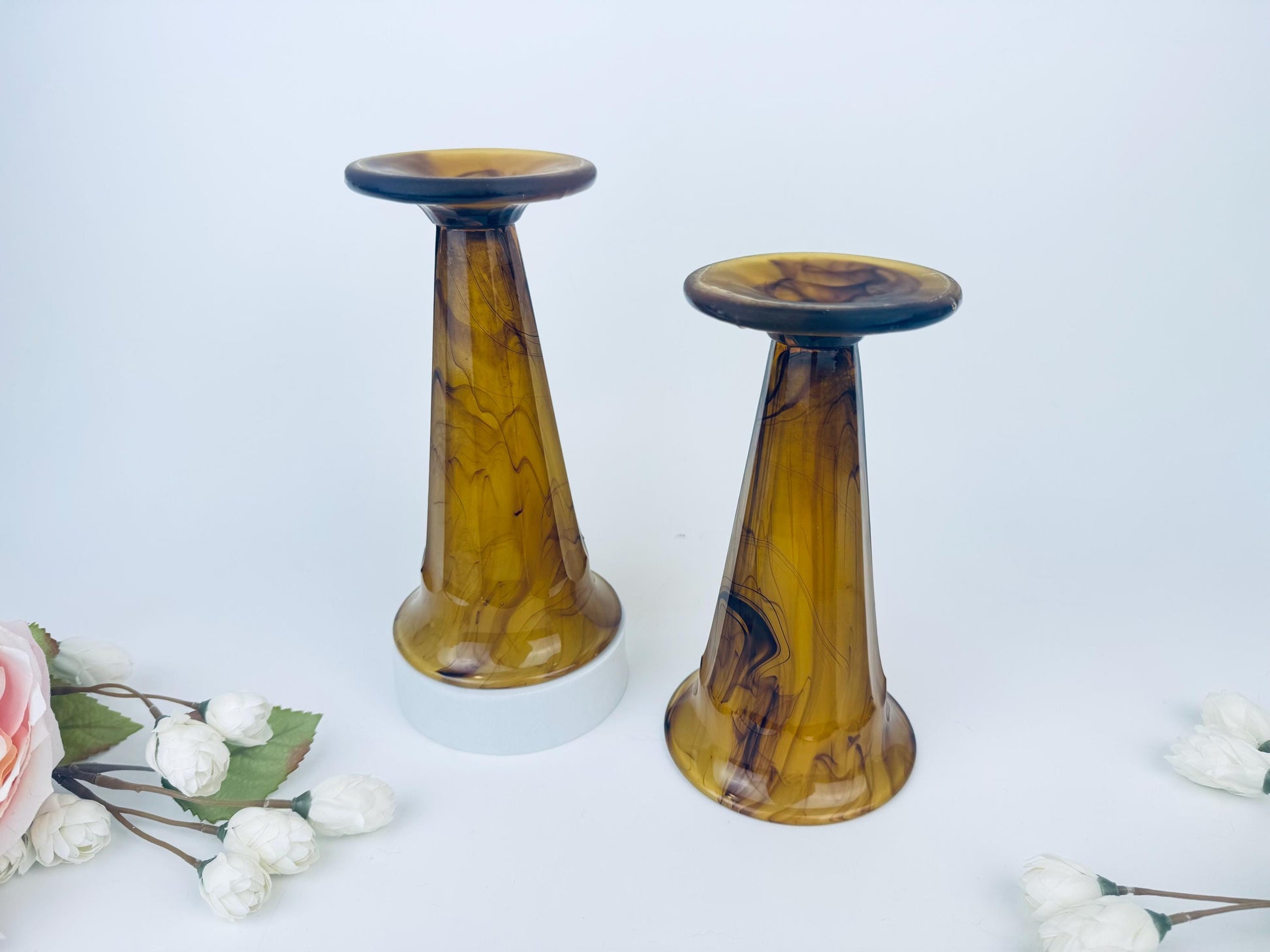 Product image for 'vintage george davidson brown swirl cloud glass trumpet vase sold separately' (view 7c3eac)