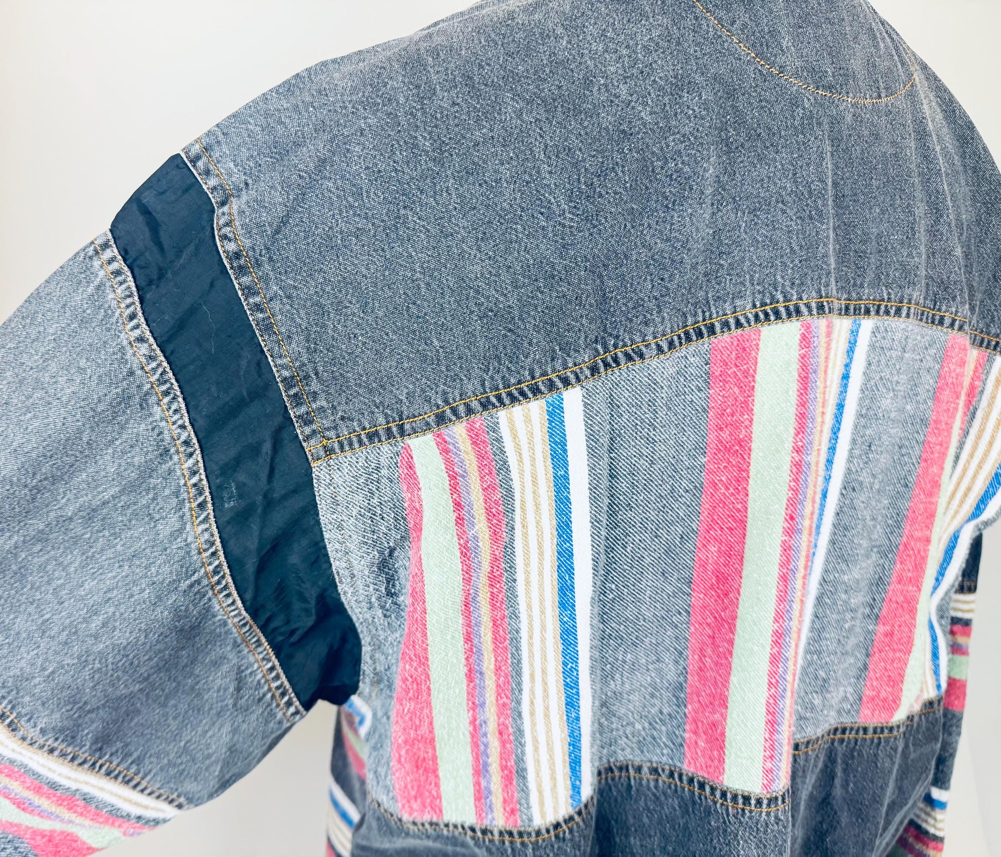 Product image for 'vintage oversized denim striped shirt size m fits l made in hong kong' (view f66551)