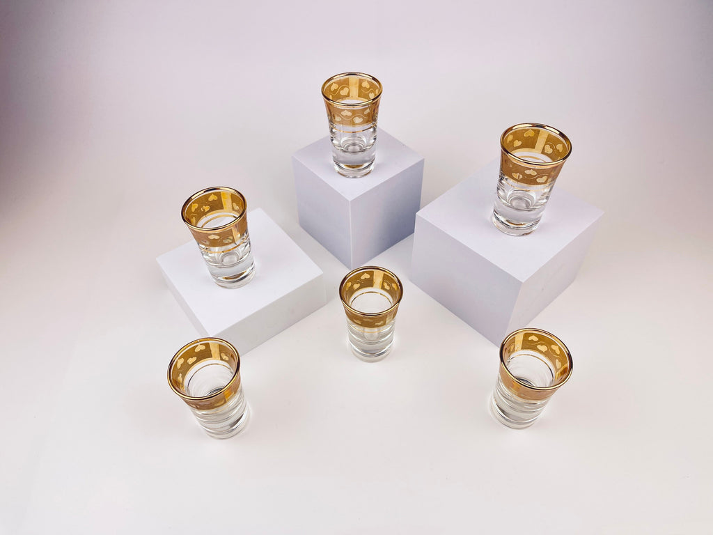 Product image for 'vintage gold heart tapered shot glasses set of six 6' (view e4136c)