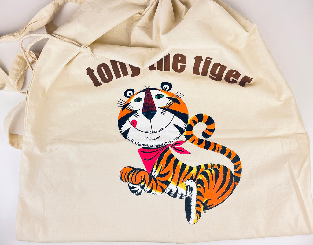 Product image for 'vintage tiger cartoon character linen blend laundry bag shoulder strap cinch closure' (view 0b9cbc)