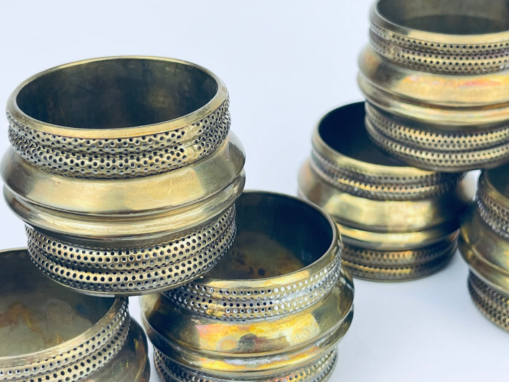 Product image for 'vintage brass ribbed napkin ring holders set of six 6 attractive aged patina' (view 7fa35a)