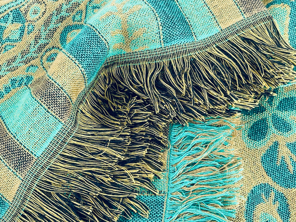 Product image for 'vintage green brown floral scroll fringe table cloth' (view 19cbf0)