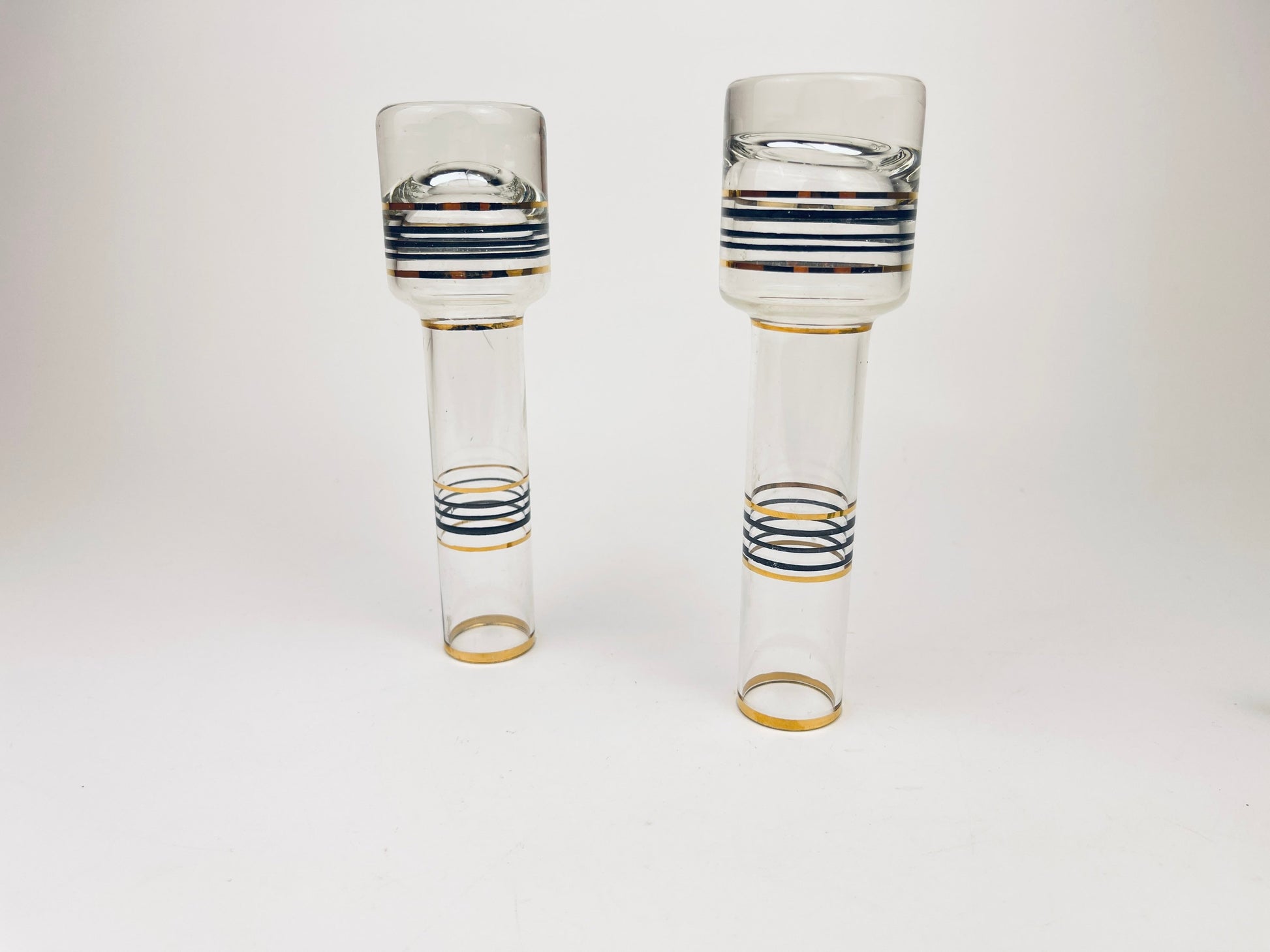 Product image for 'vintage gold black striped small bud glass vases set of two 2' (view f7da2d)