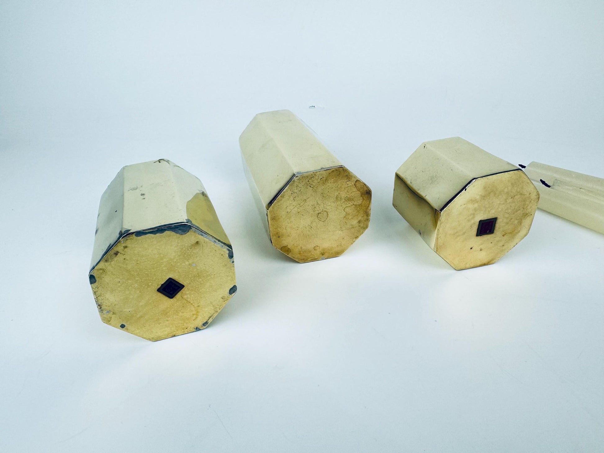 Product image for 'vintage hexagonal solid brass candle stick holders set of three 3' (view ac7978)