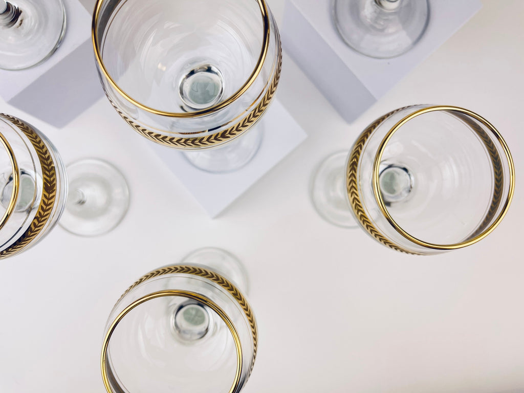 Product image for 'vintage gold textured vine stemmed drinking glasses set of six 6' (view f1f30d)