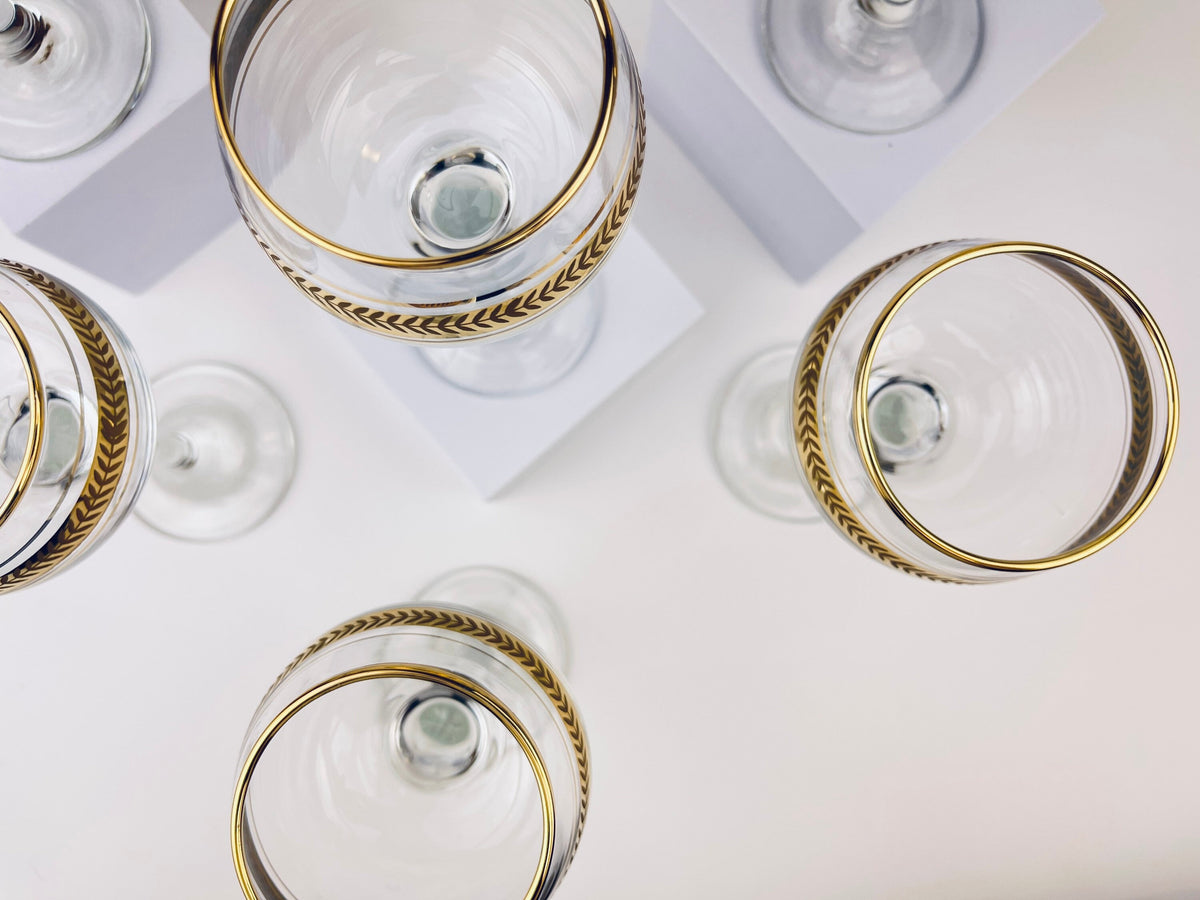 Product image for 'vintage gold textured vine stemmed drinking glasses set of six 6' (view f1f30d)
