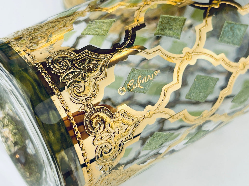 Product image for 'vintage culver tyrol valencia 22 kt gold emerald green diamond pattern barware glasses set of five 5 barware gift' (view 38b0ed)