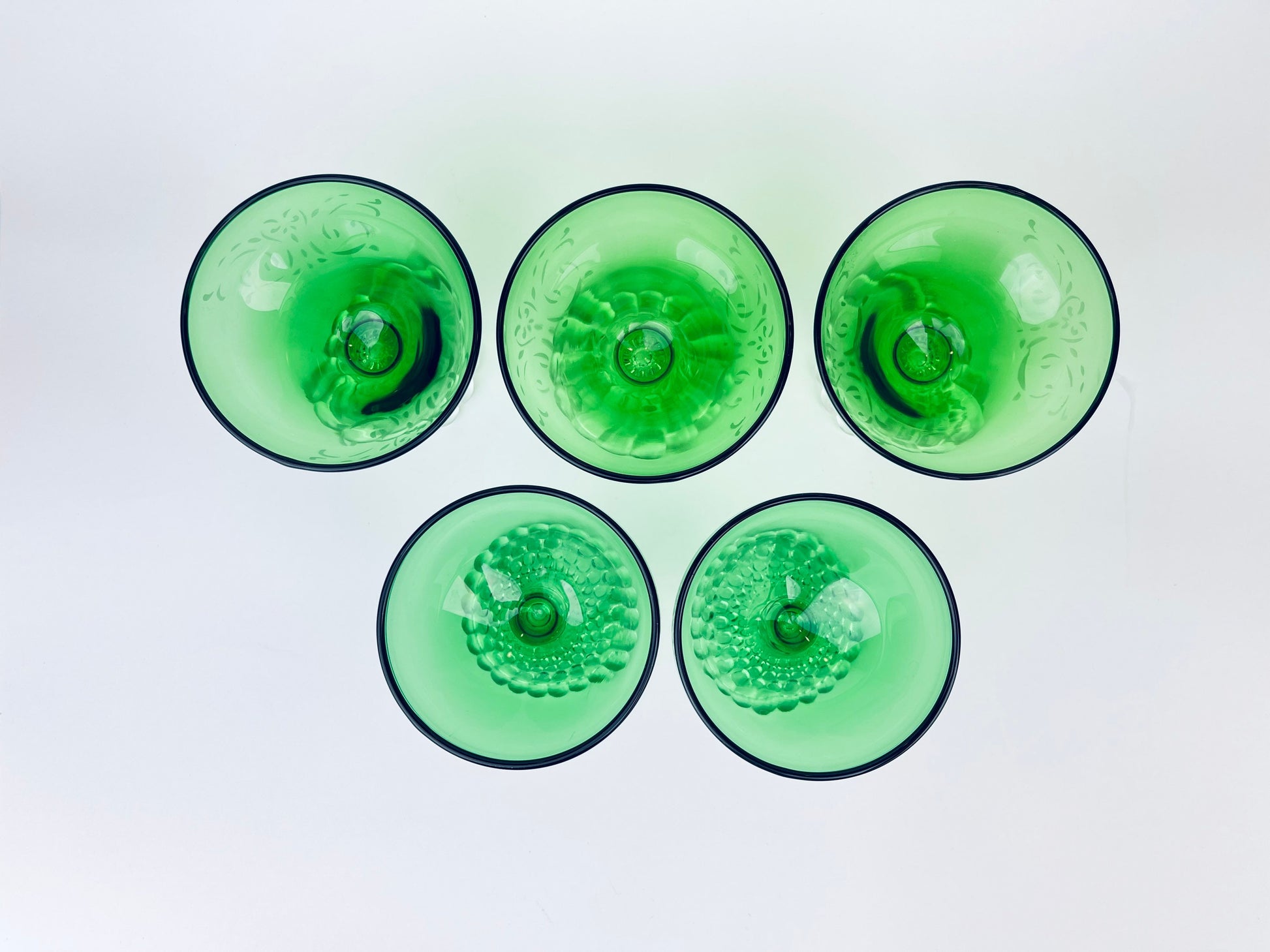 Product image for 'vintage boopie bubble bottom green glass set set of five 5' (view 8df414)