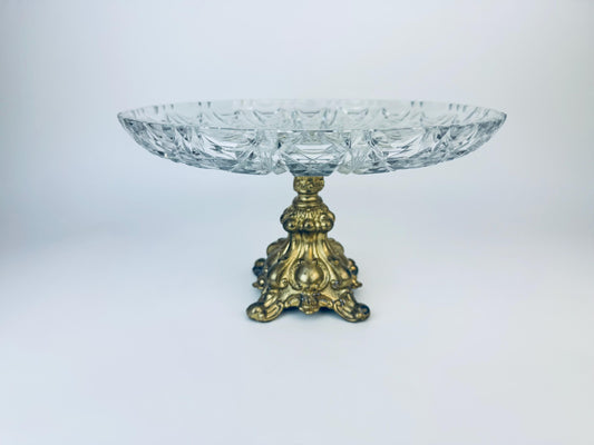 Product image for 'vintage ornate cut crystal cast brass pedestal platter attractive aged metal patina' (view 5a4569)