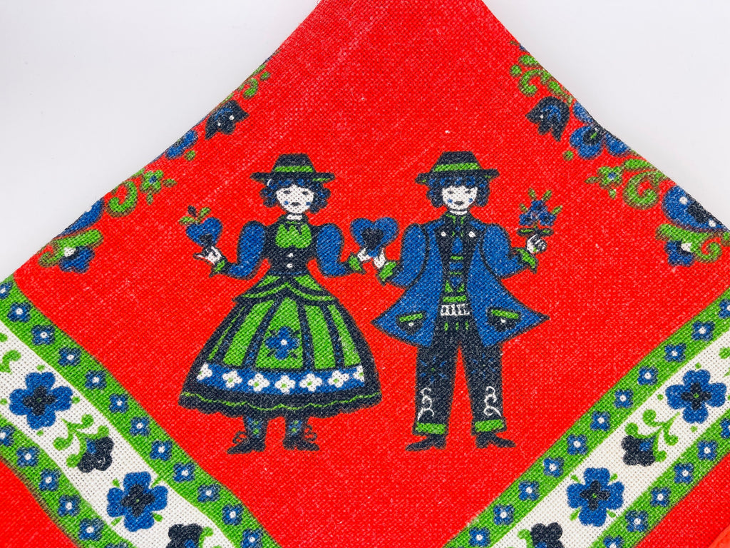 Product image for 'vintage german folk art floral square red table cloth jute polyester blend made in western germany by nagel piepmats' (view 824ab3)
