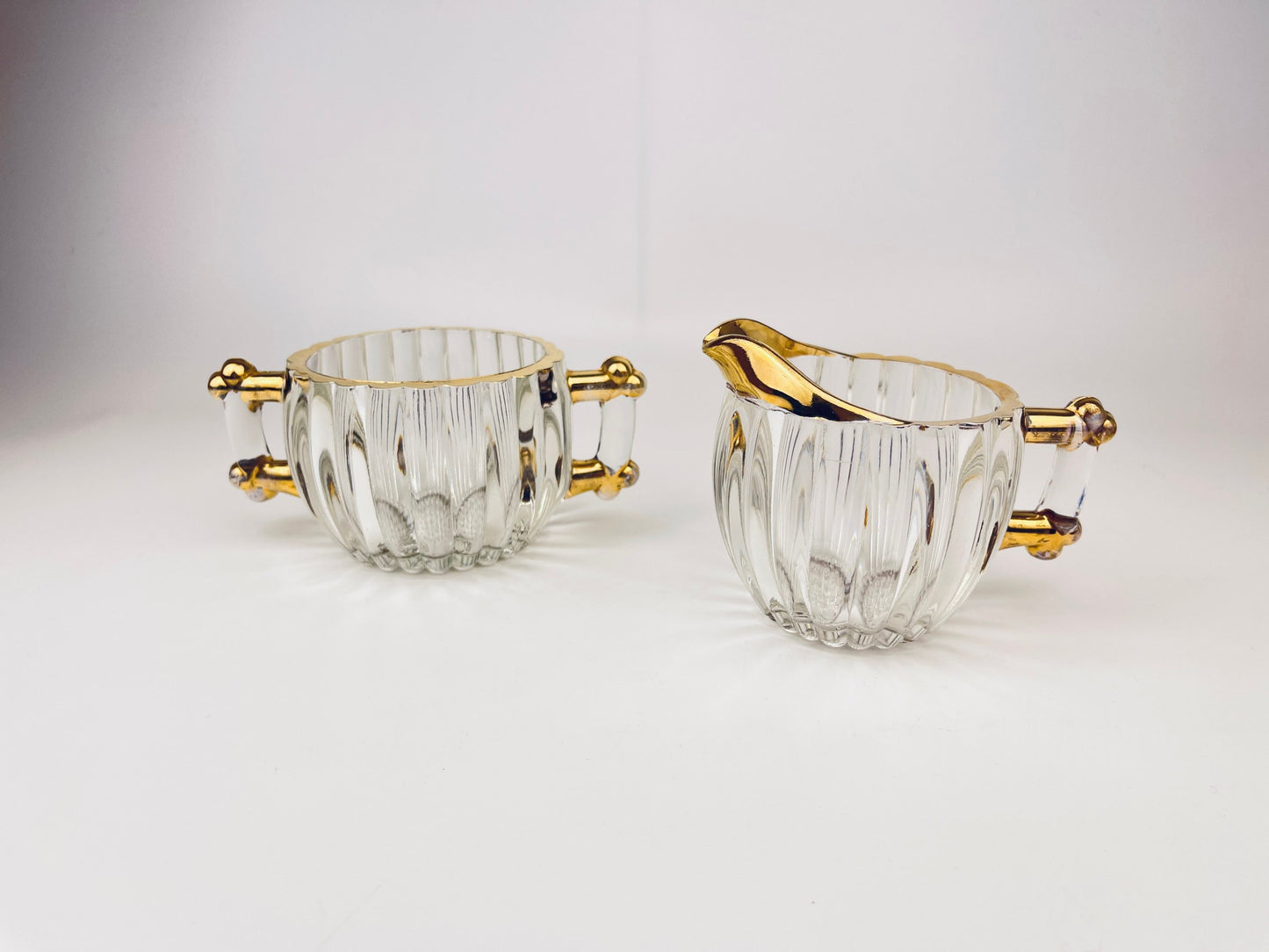 Product image for 'vintage jeanette hobnail glass cream sugar set gold rimmed top' (view fef736)