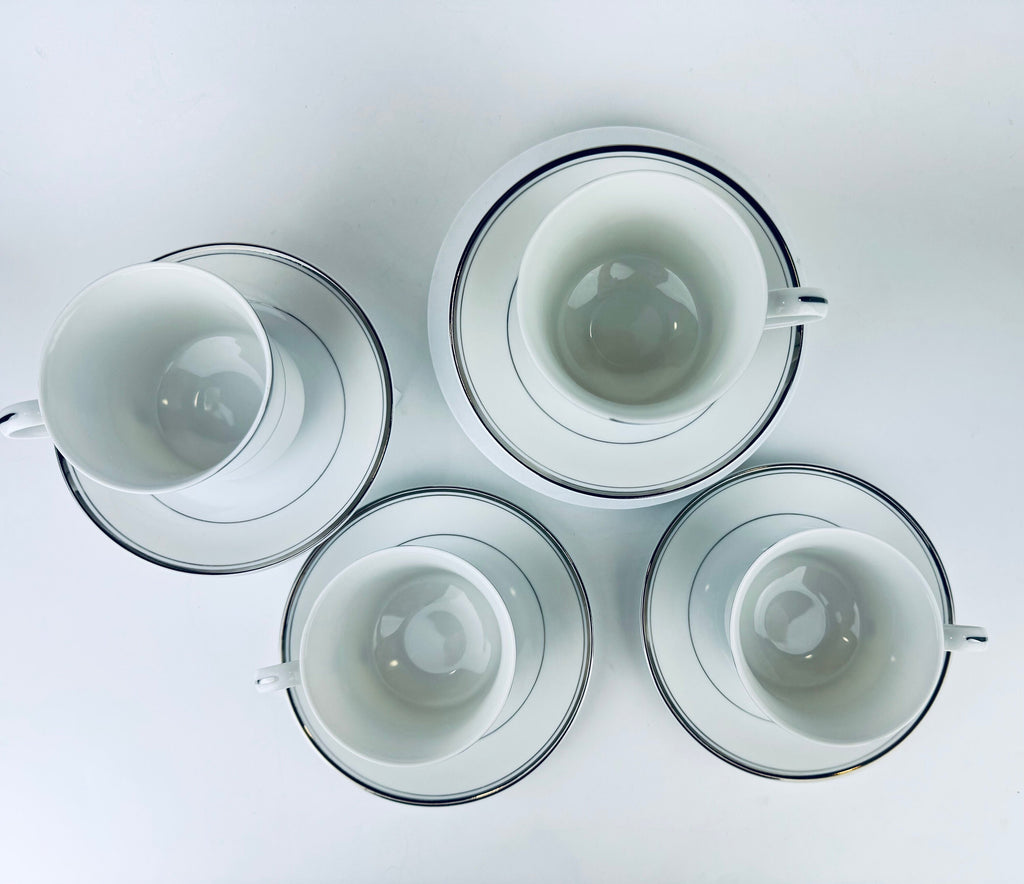 Product image for 'vintage wallace heritage newport white silver fine porcelain china tea cup saucer set of four 4 made in japan' (view 4aca44)