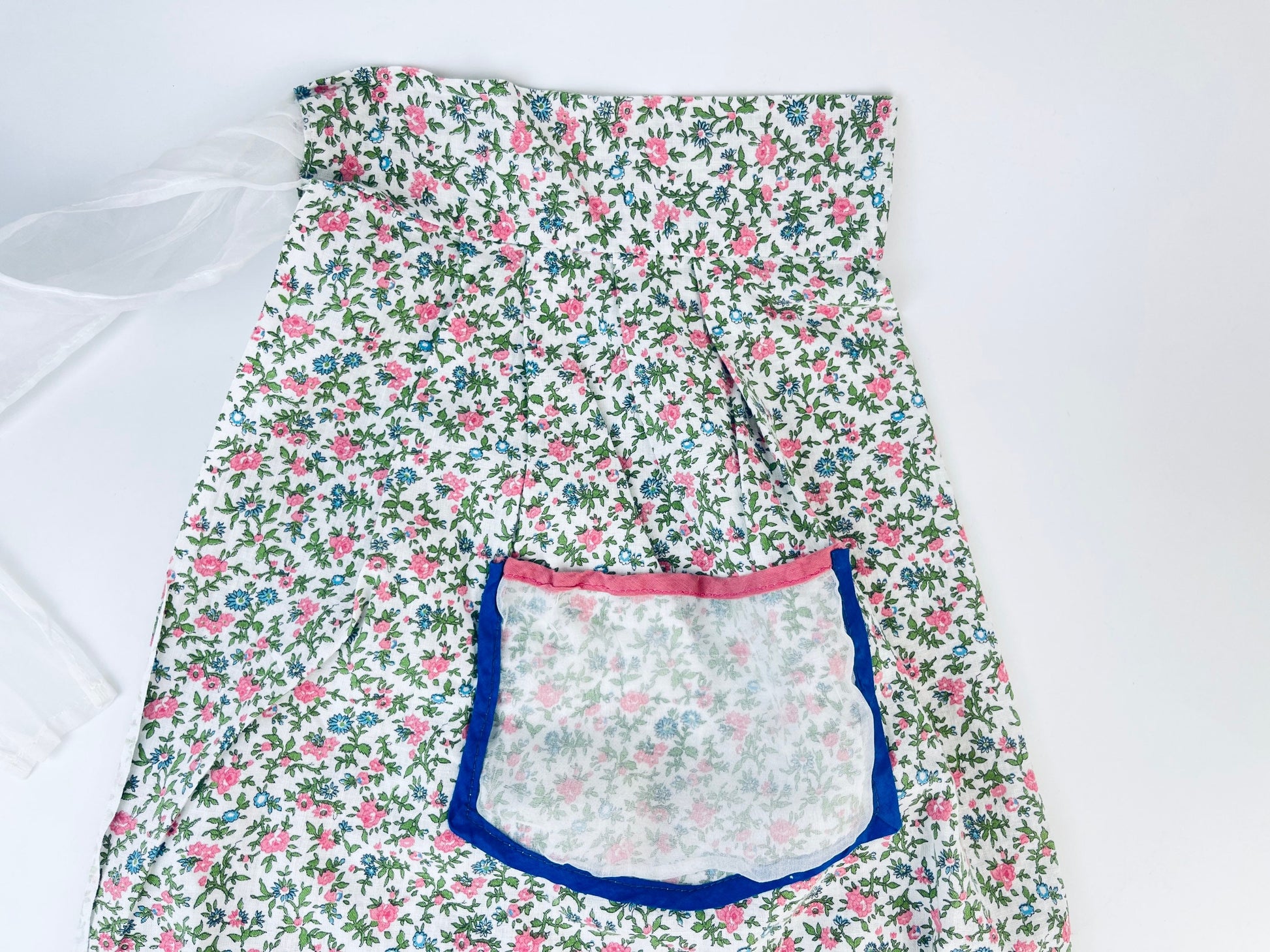 Product image for 'vintage pink floral long waisted pocket apron sheer organza ruffle skirt bottom' (view 4e5a98)