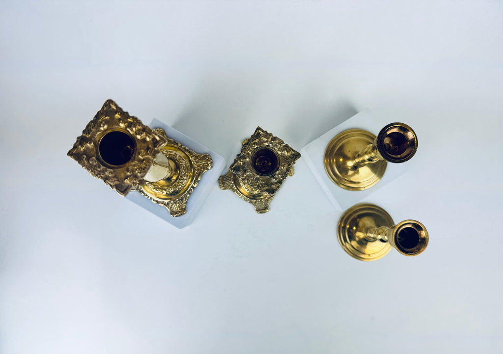 Product image for 'vintage brass candlestick holders set of two 2 sets sold separately' (view a1cbe9)