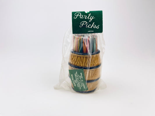 Product image for 'vintage rainbow wood party cocktail picks dinner party decor made in japan ceramic barrel holder new old stock nos' (view 295a05)
