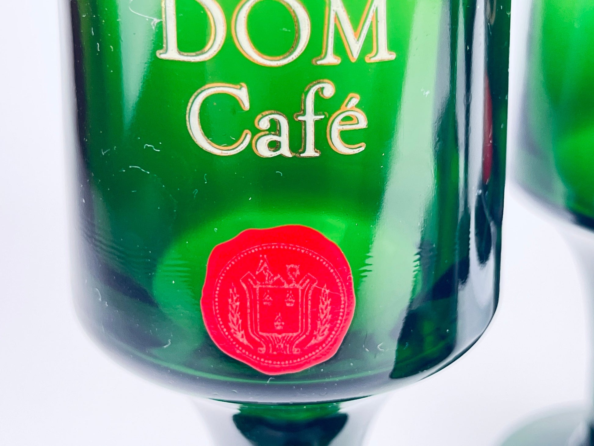 Product image for 'vintage 1970s mid century emerald green dom cafe glasses heavy pressed glass set of 6 liqueur wine goblets' (view 77bd72)
