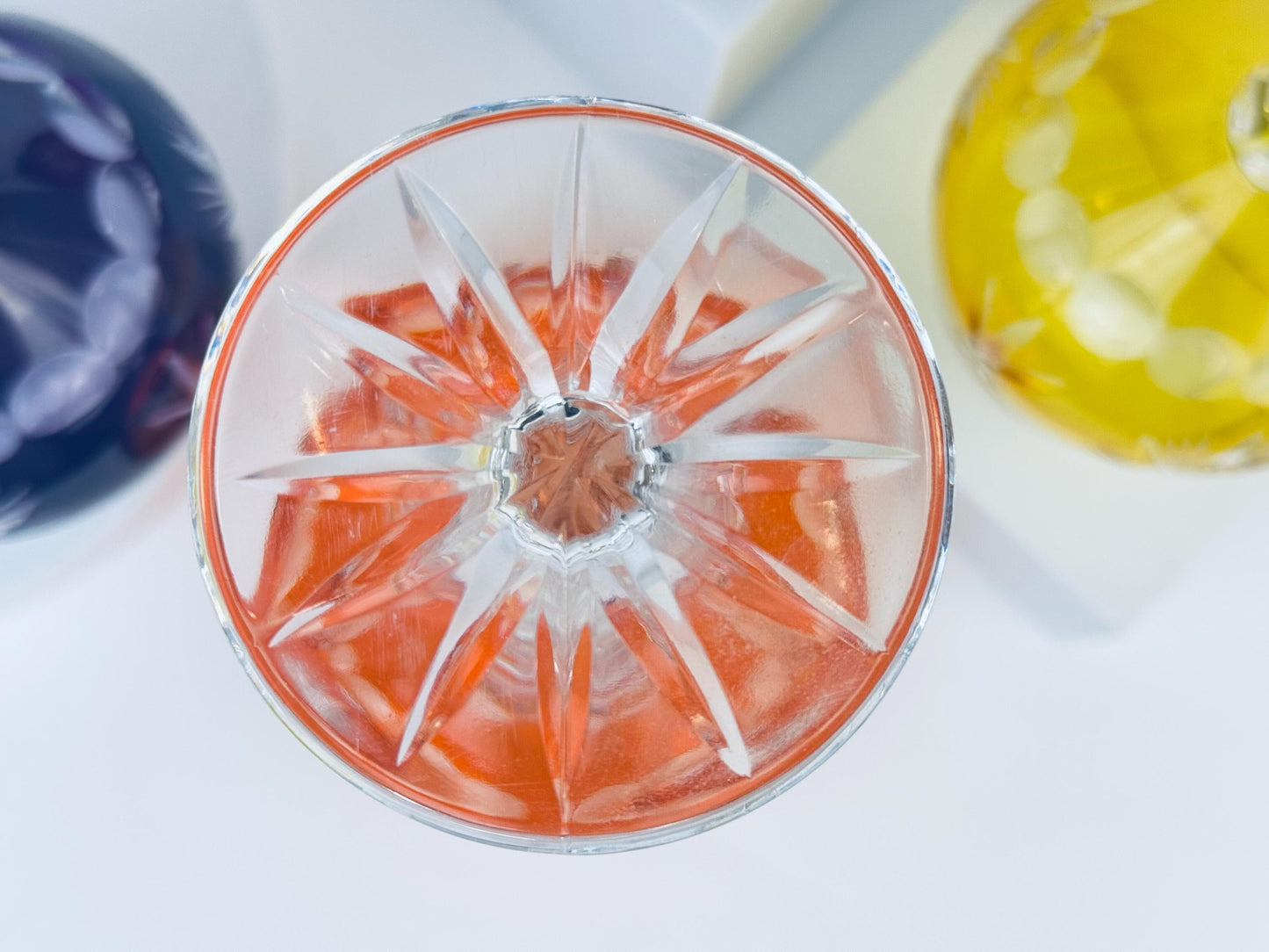 Product image for 'vintage cut to clear stemmed crystal wine glasses multi coloured sold separately' (view e0b6a5)