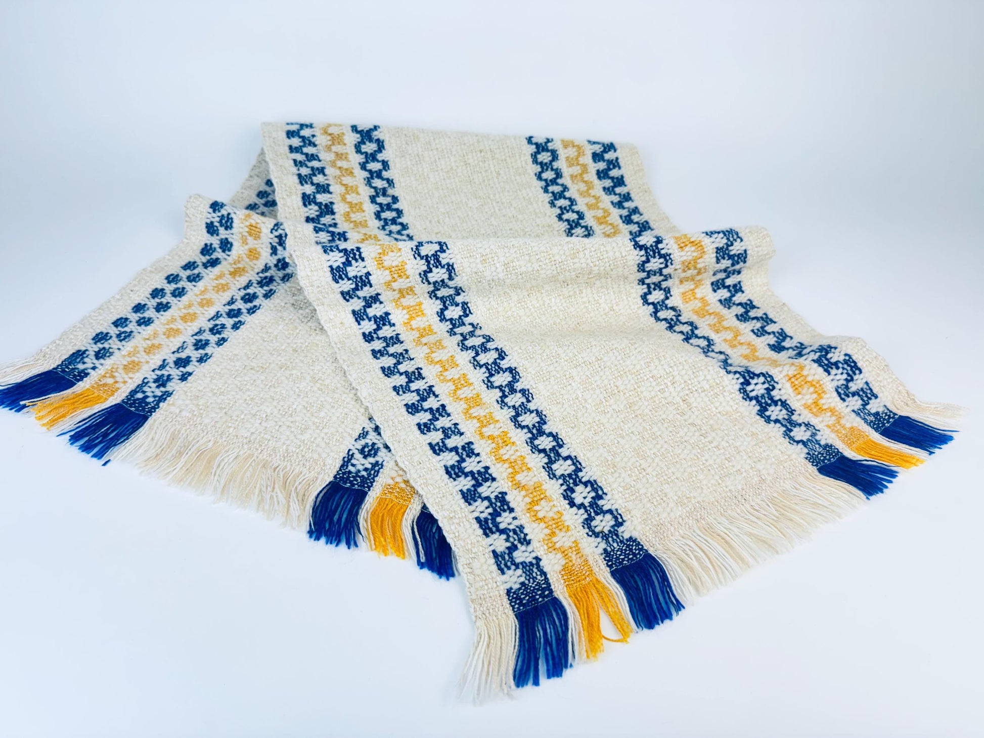 Product image for 'vintage nordic fringe table runner blue gold beige' (view 46eaa6)