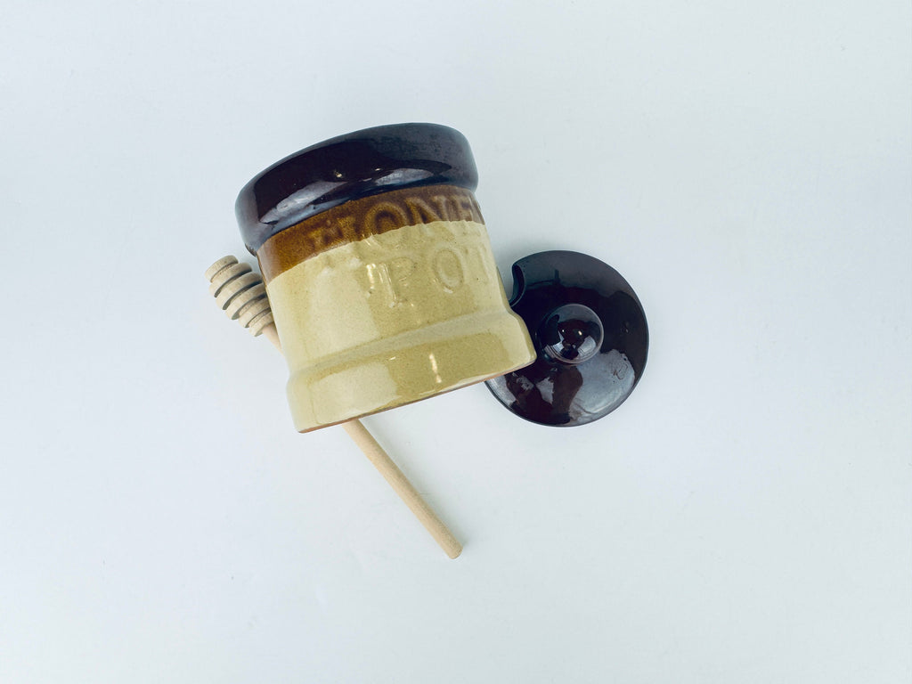 Product image for 'vintage glazed ceramic honey pot holder wooden honey dipper' (view 03c2da)