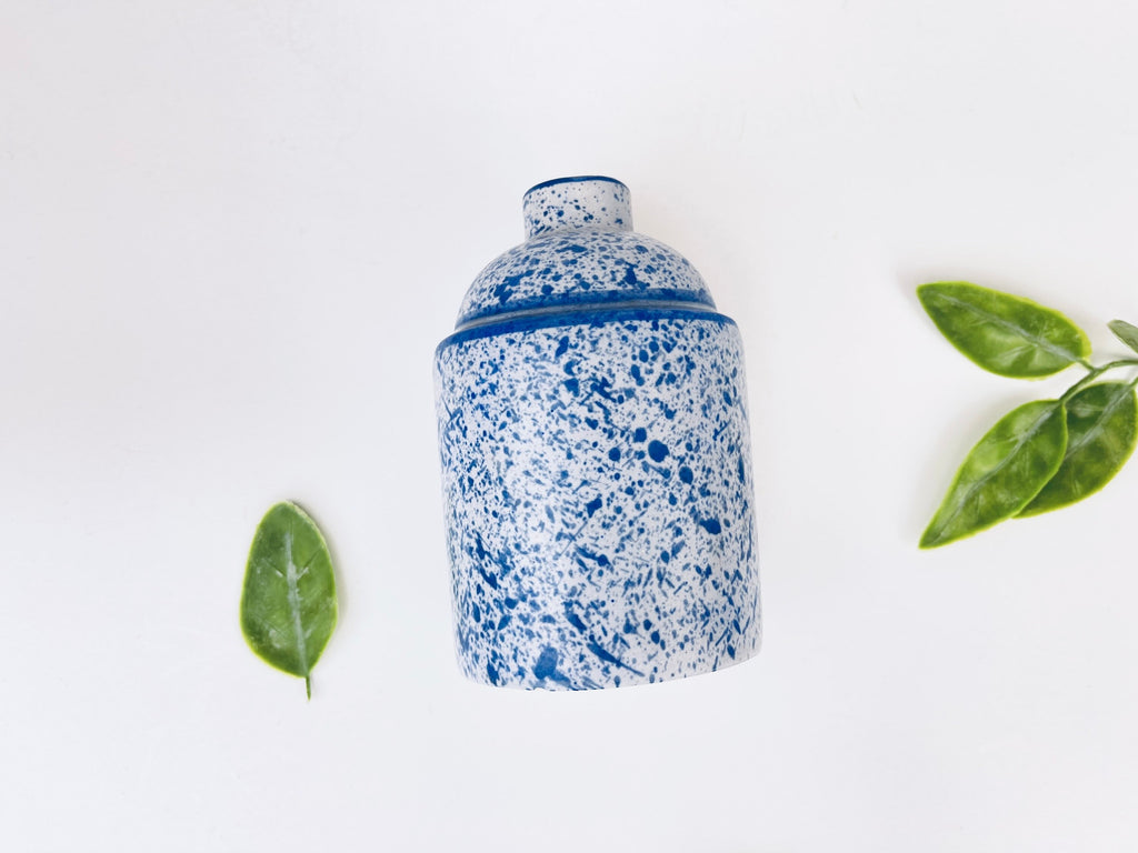 Product image for 'vintage white blue speckle glazed ceramic jug vase laurentian canada pottery' (view 35f36d)