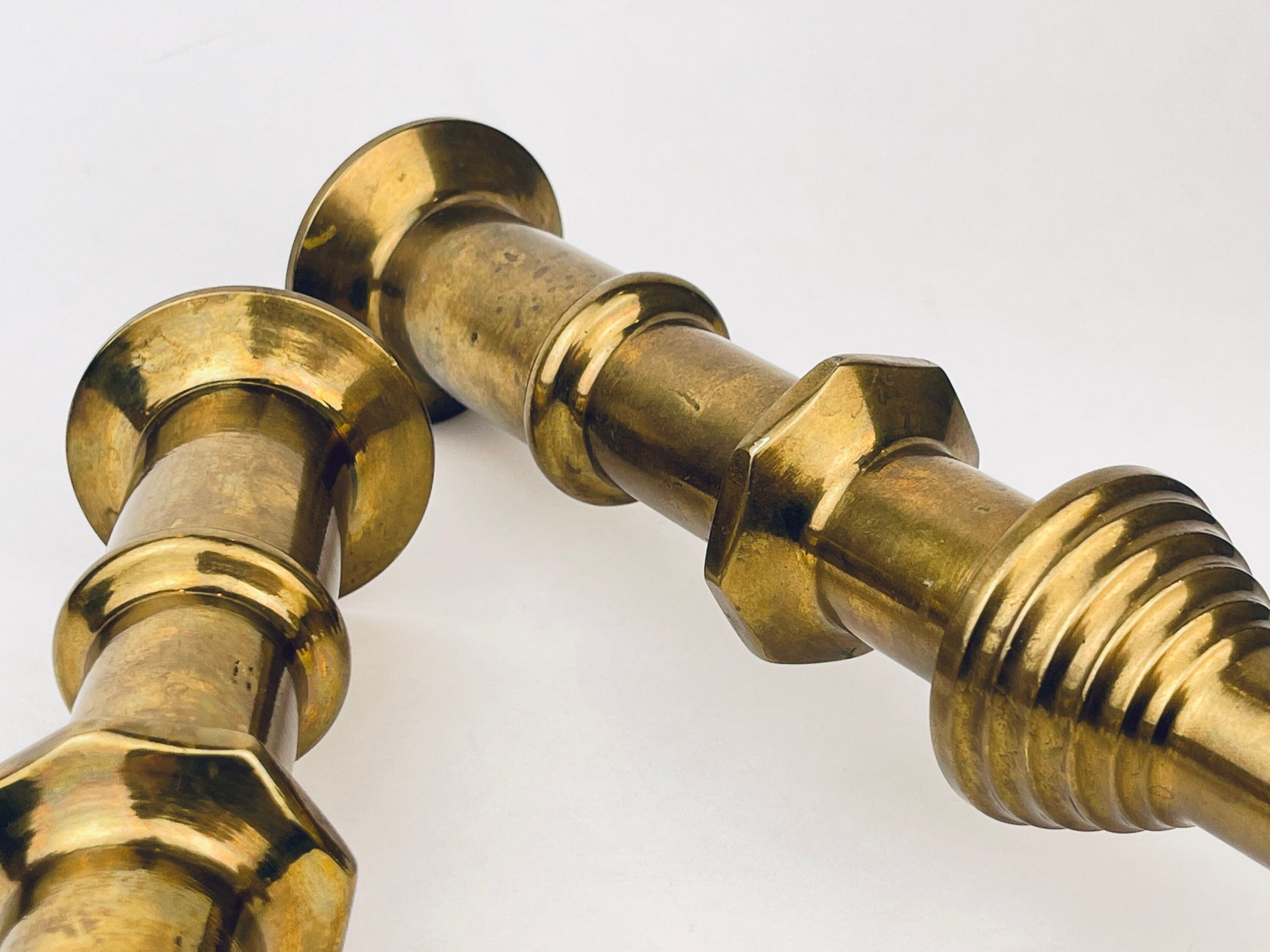 Product image for 'vintage tall solid brass candlestick holders elegant aged patina set of two' (view 5c0fc5)