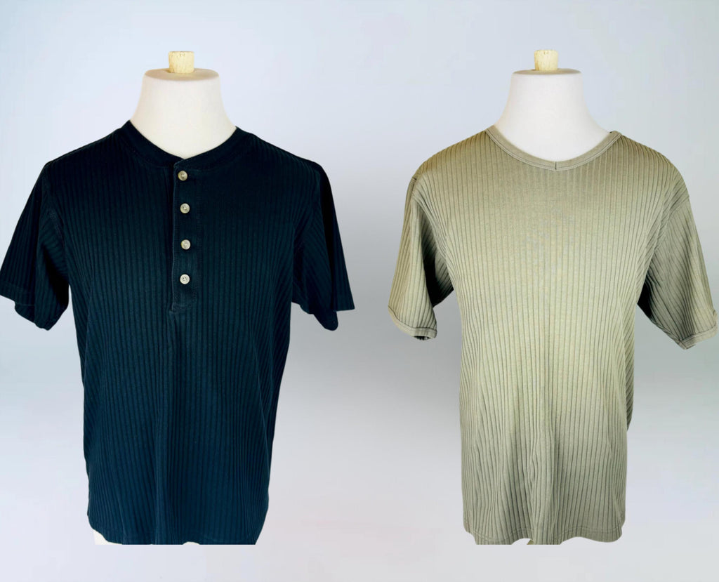 Product image for 'vintage 1990s 100 ribbed cotton short sleeve shirts black grey made in canada by rough dress sold separately' (view c2344d)