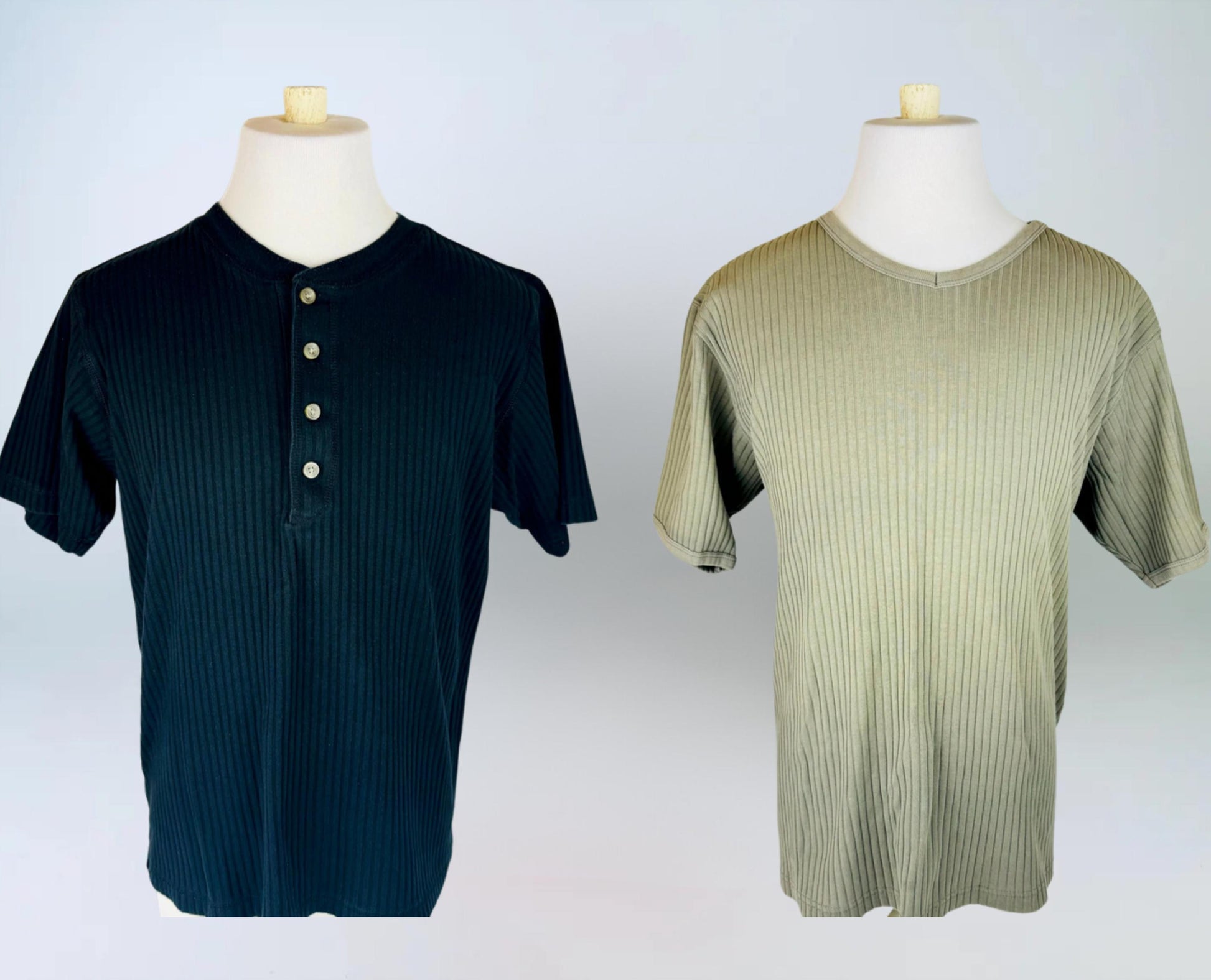 Product image for 'vintage 1990s 100 ribbed cotton short sleeve shirts black grey made in canada by rough dress sold separately' (view c2344d)