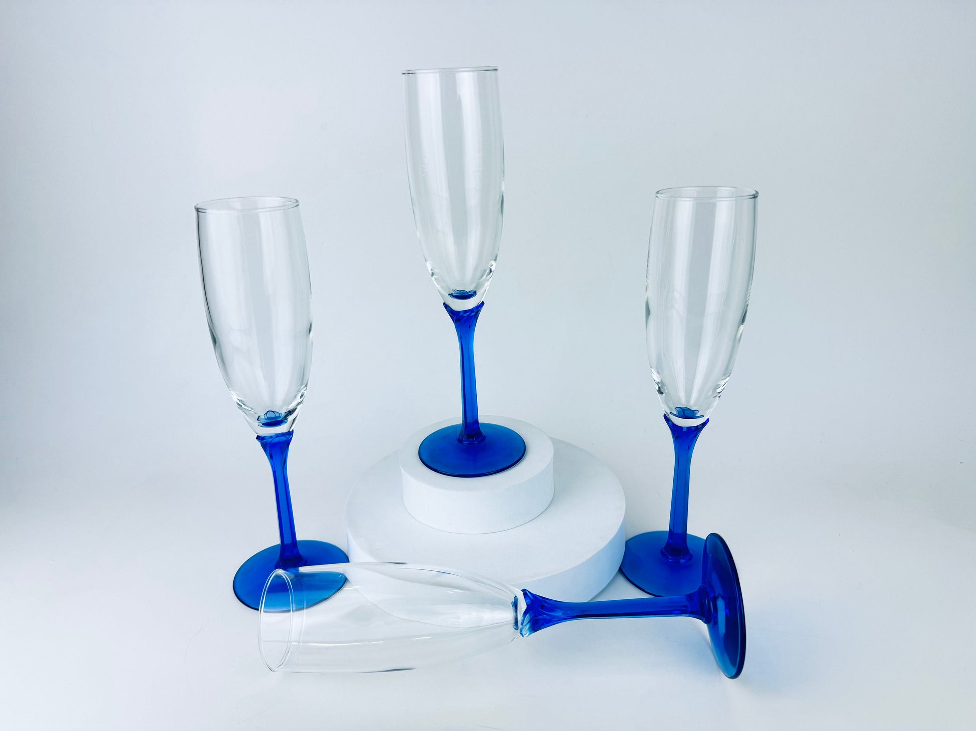 Product image for 'vintage cobalt blue fluted champagne drinking glasses set of four 4 sets sold separately' (view 8f4394)