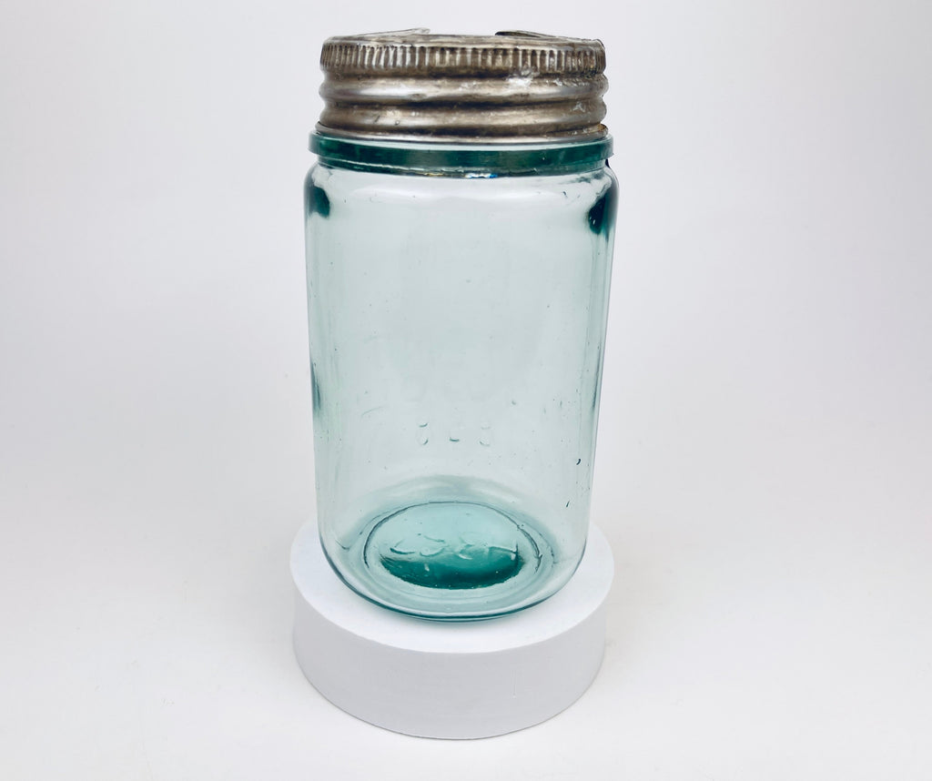 Product image for 'antique mason s aqua blue glass jar 1858 patent with presto lid good housekeeping seal' (view 96d1c6)