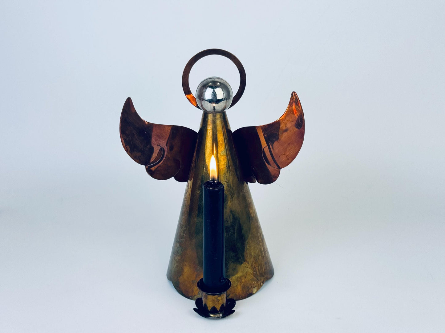 Product image for 'vintage brass copper angel candlestick holder attractive aged metal patina' (view 5e4acf)