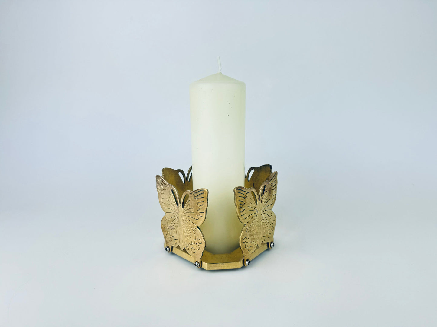 Product image for 'vintage solid brass square butterfly candle crystal ball holder attractive aged metal patina' (view 04d3fa)