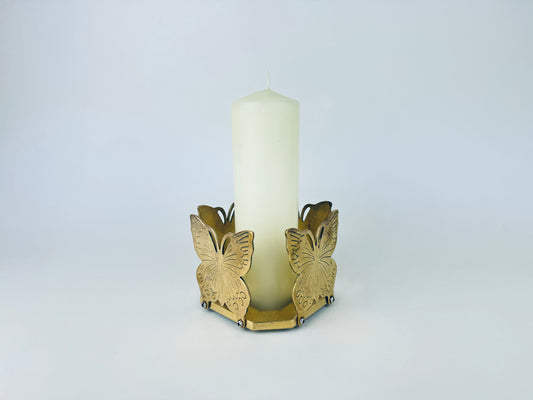 Product image for 'vintage solid brass square butterfly candle crystal ball holder attractive aged metal patina' (view 04d3fa)