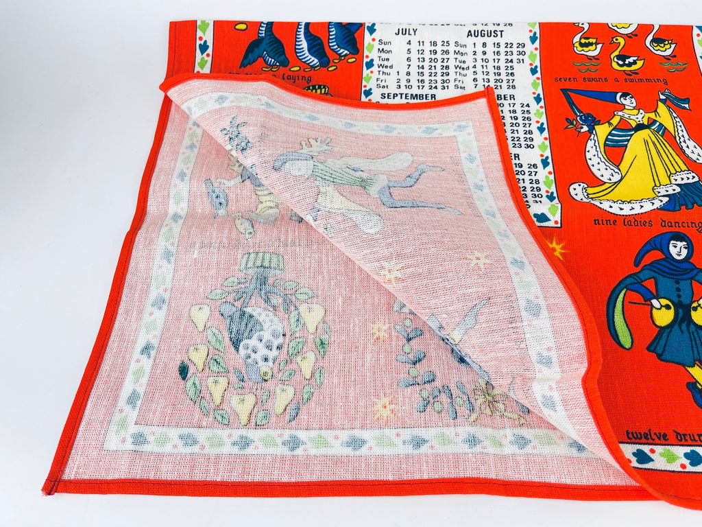 Product image for 'vintage 1976 calendar linen tea towel wall hanging 12 days of christmas christmas birthday gift' (view e7ce32)