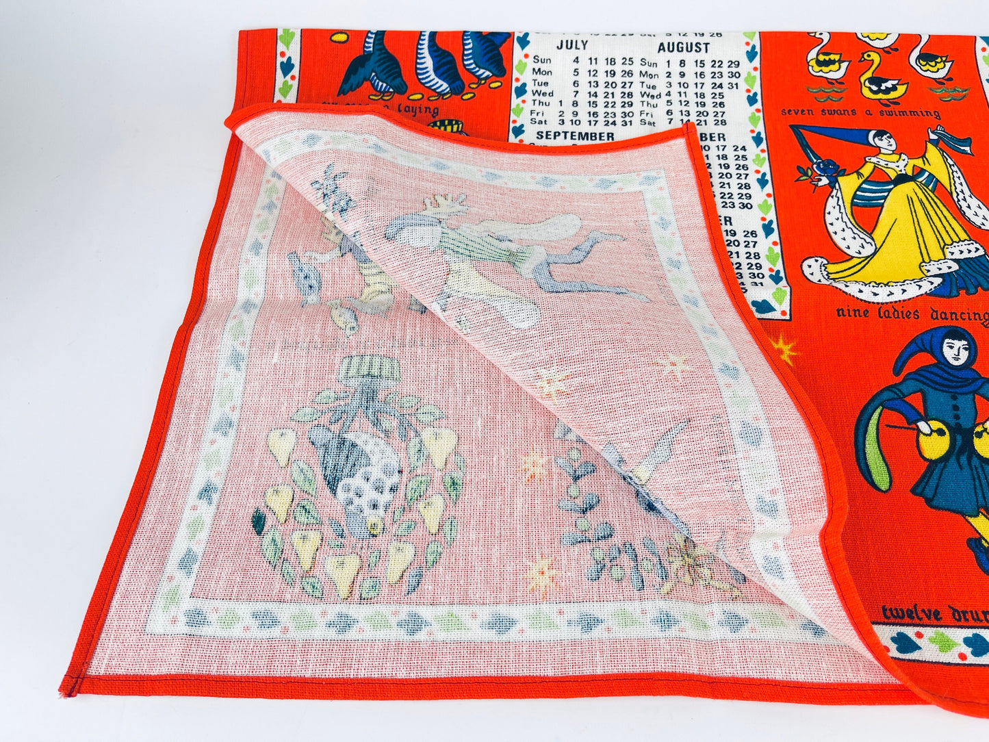 Product image for 'vintage 1976 calendar linen tea towel wall hanging 12 days of christmas christmas birthday gift' (view e7ce32)