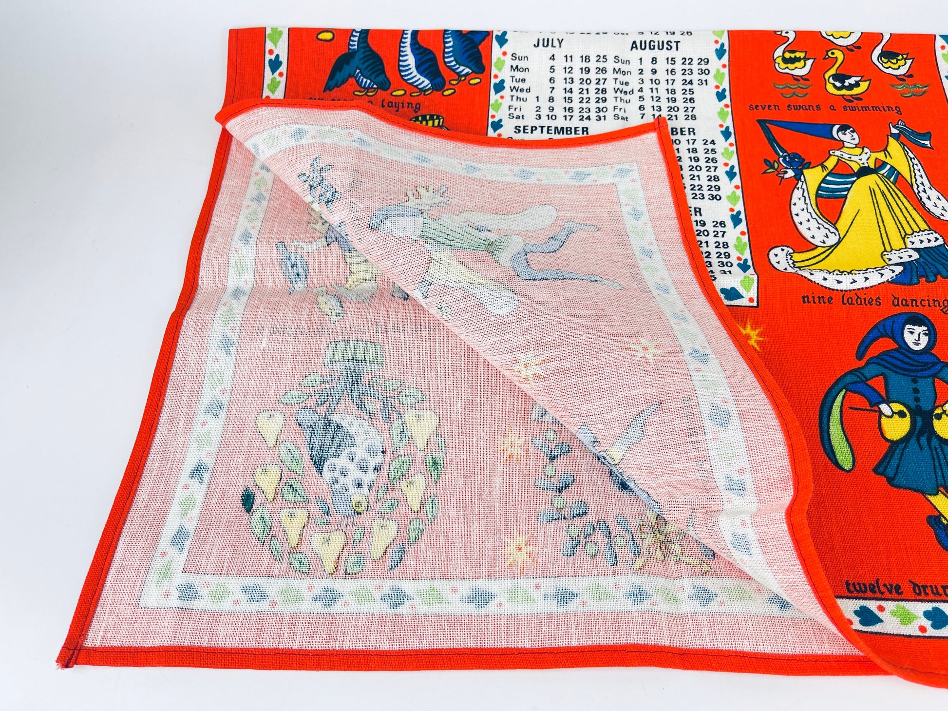 Product image for 'vintage 1976 calendar linen tea towel wall hanging 12 days of christmas christmas birthday gift' (view e7ce32)