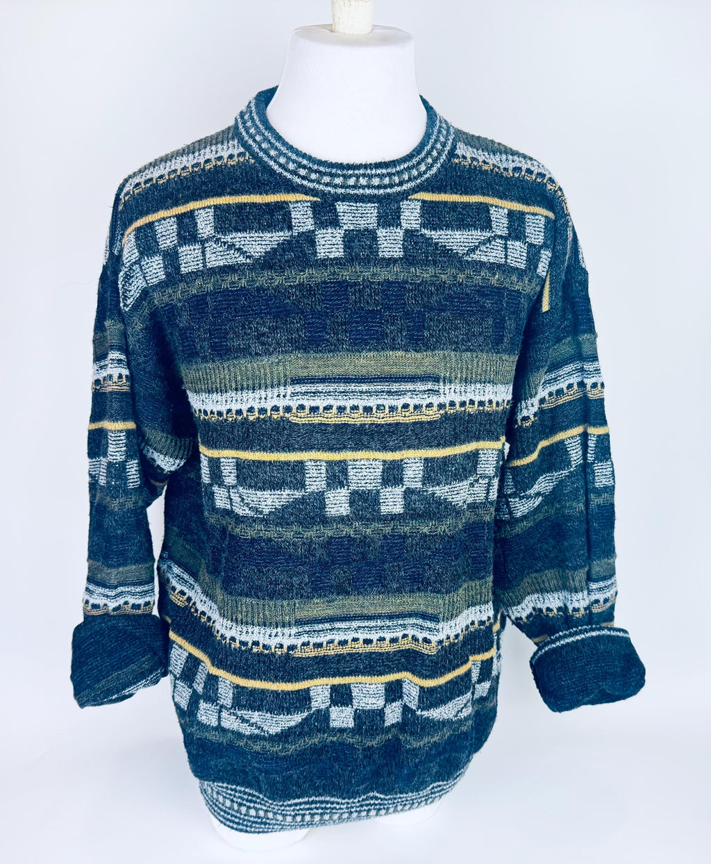 Product image for 'vintage 80s 90s geometric sweater size medium m acrylic wool blend made in italy by bosa' (view dfa04f)