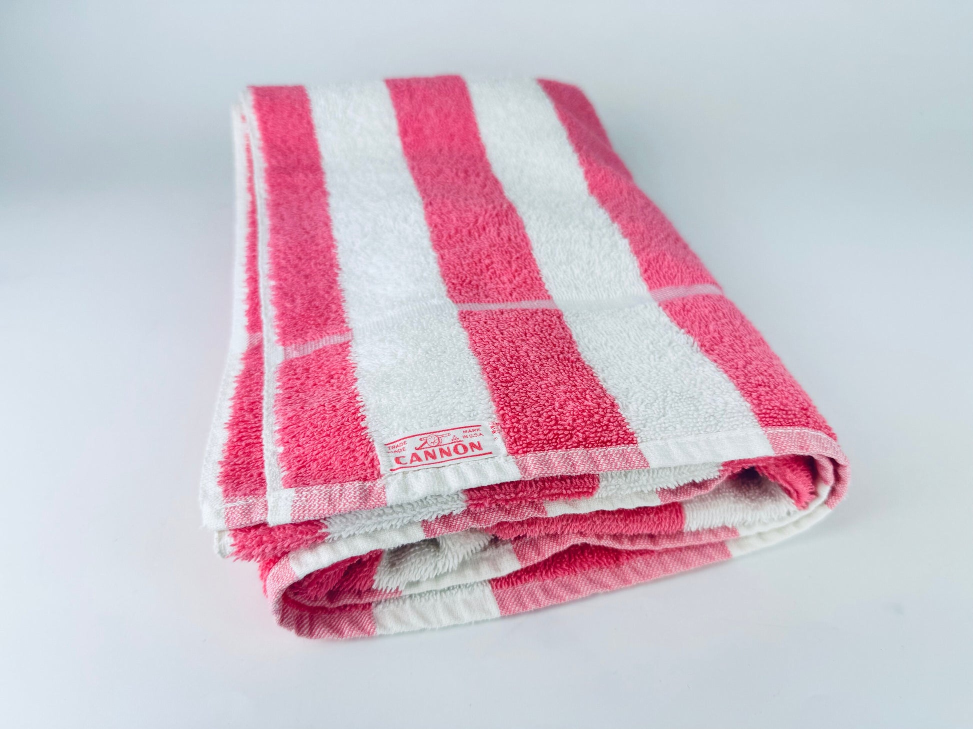 Product image for 'vintage cannon pink white striped bath towel made in usa' (view ca3b6d)