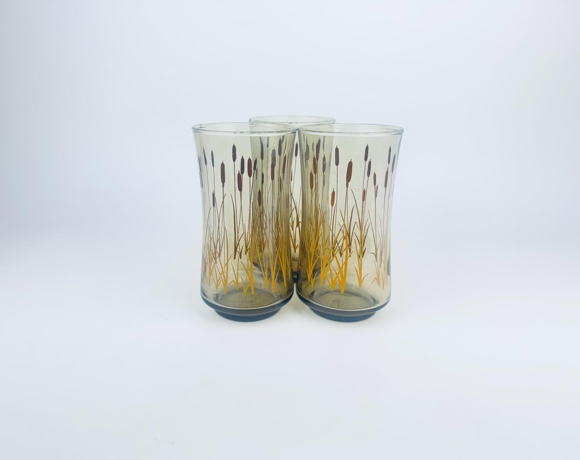 Product image for 'vintage dominion glass cat tails tumbler glasses smokey brown set of three 3' (view d49ca3)