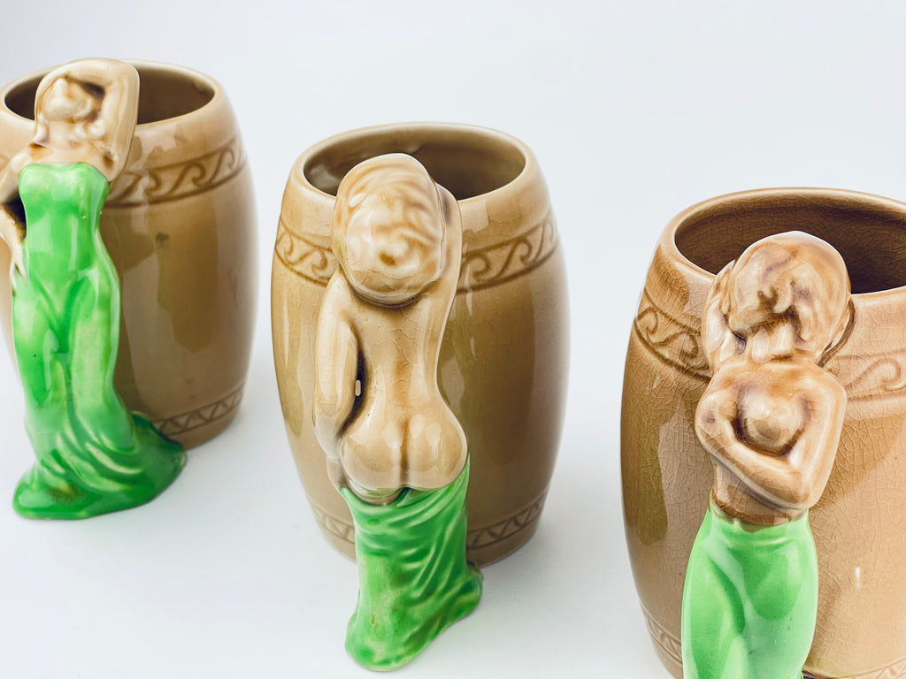 Product image for 'vintage risque nude woman barrel shaped brown ceramic mug sold individually groomsmen barware gift made in japan 1' (view df93cf)