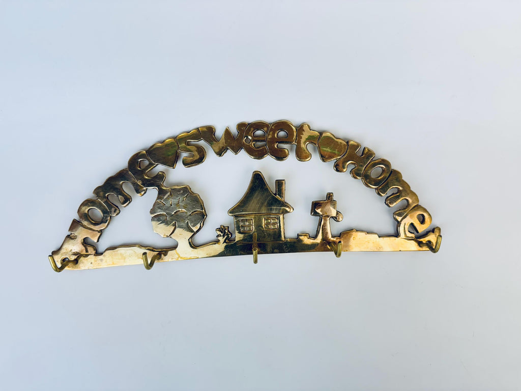 Product image for 'vintage brass home sweet home wall hooks coat key holder wall mounted cottage scene' (view b37ba1)
