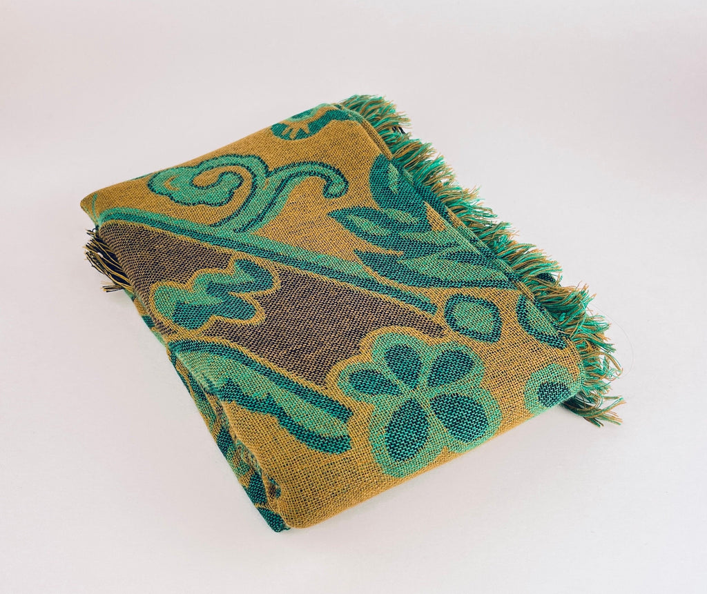 Product image for 'vintage green brown floral scroll fringe table cloth' (view 6a8743)