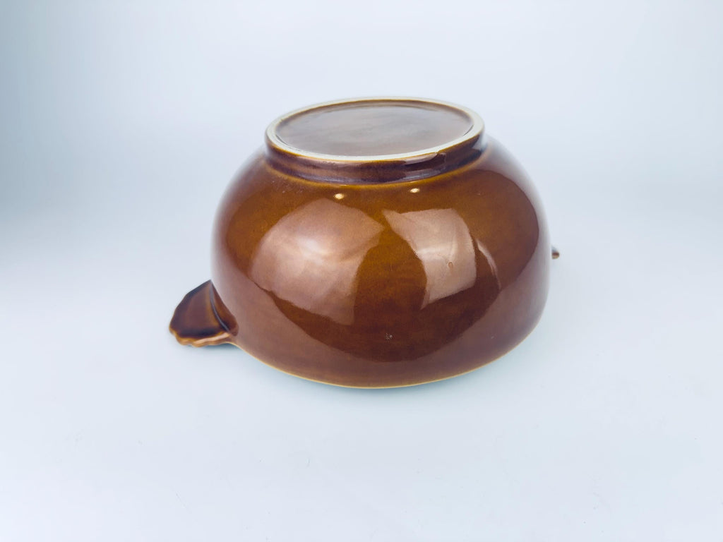 Product image for 'vintage bobby flay cognac brown scalloped handled ceramic glazed bowl made in portugal' (view d3a3f7)