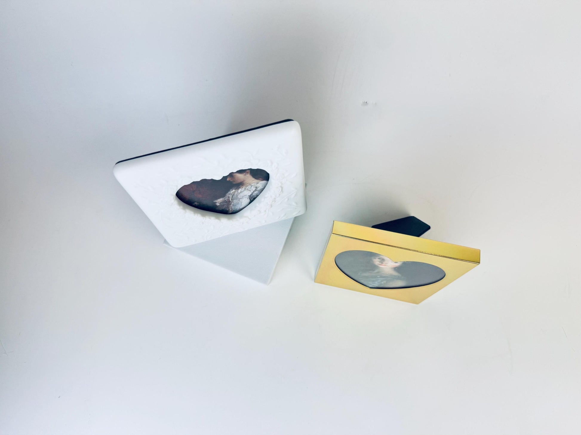 Product image for 'vintage brass white ceramic floral heart shaped tabletop picture frames sold separately' (view d44e71)